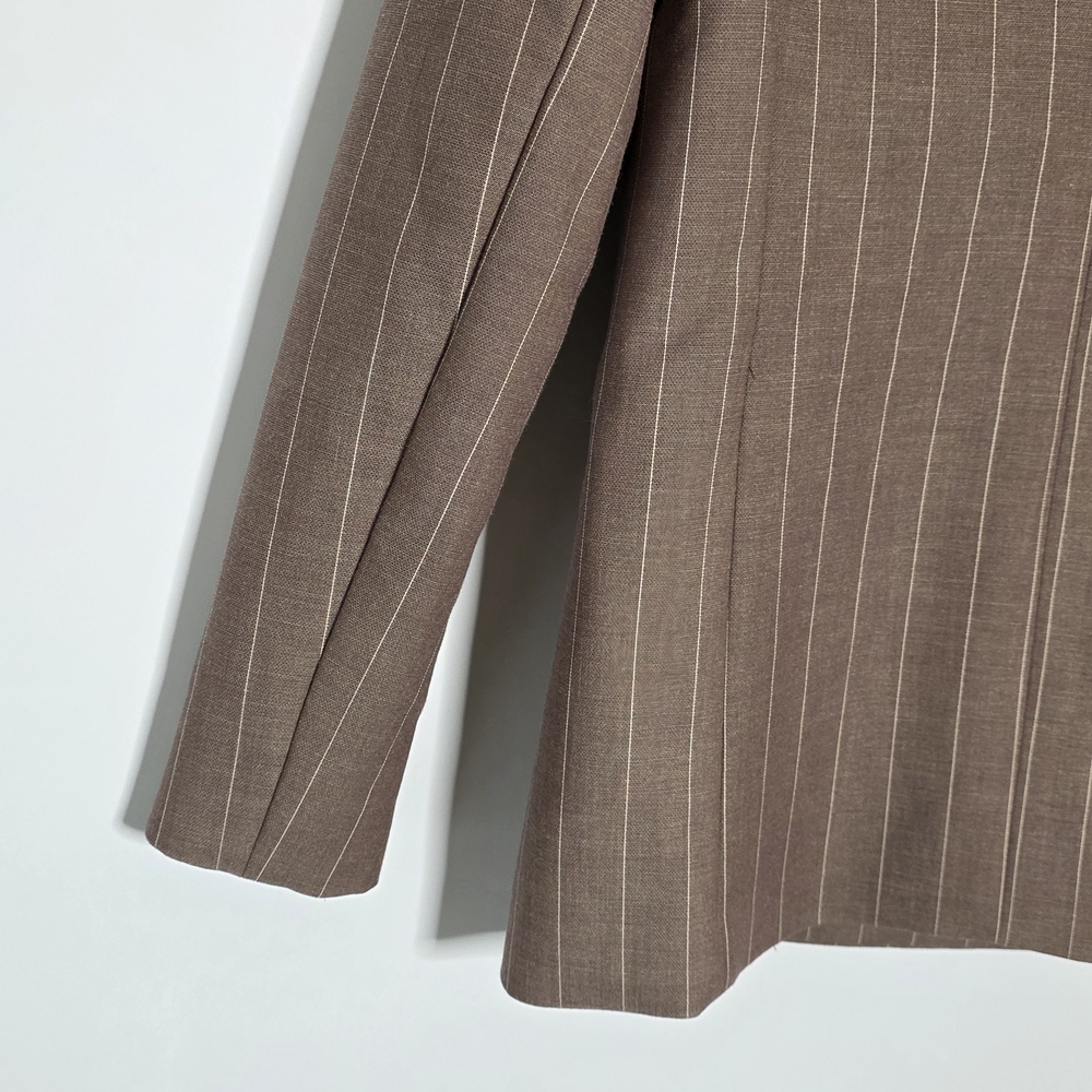 Anthropologie the Rue Oversized Brown Pinstripe Double-Breasted Blazer Size XXS - Picture 7 of 11